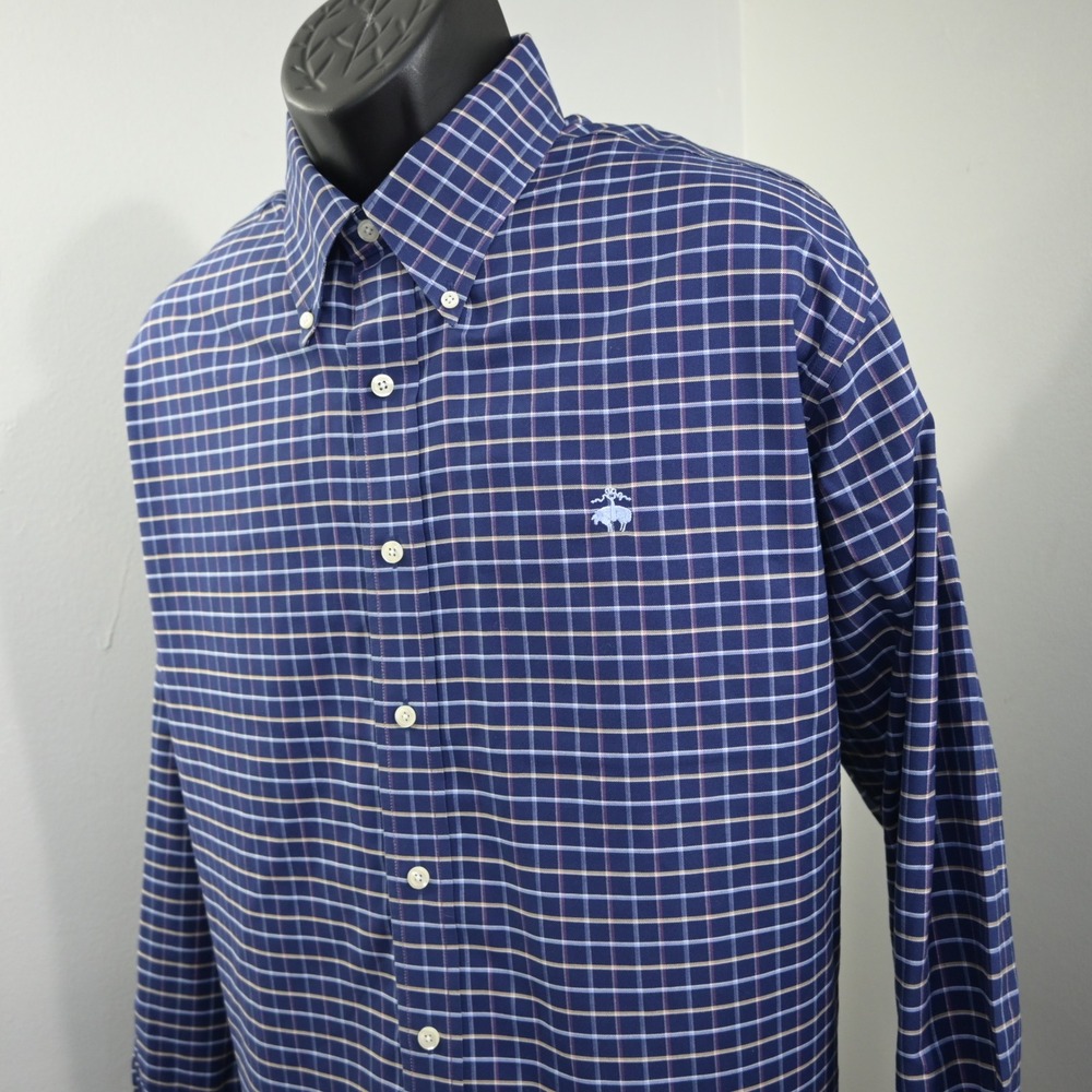 Brooks Brothers Button Up Mens XL Regular Blue Plaid Long Sleeve Supima Cotton‎